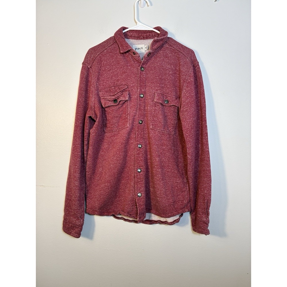Pact Long Sleeve Button Snap Front Shacket Sz M Red Heatherd Cotton‎ Western
